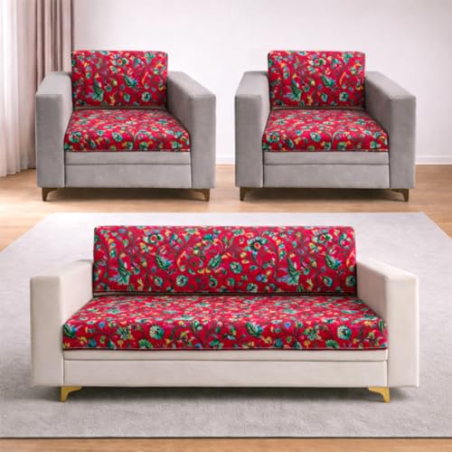 Image of Homerz Premium 5 (3+1+1) Seater Velvet Sofa Panel Cover with Digital Prints | Anti-Slip Backing (Lalbagh, 5 (3+1+1) Seater with Back)