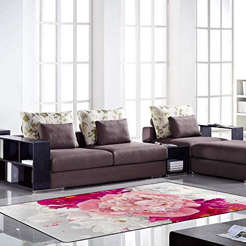 Tapis de salon pivoine Ruchen grand format au design floral raffiné