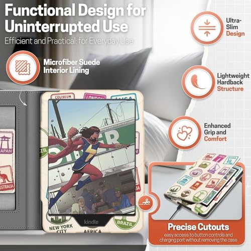 TNP Stand Case for Kindle Paperwhite 12th Generation 2024 / Kindle Colorsoft Signature Edition with Hand Strap & Card Slot - 7" PU Leather Protective Folio Cover with Auto Wake/Sleep, World Stamp by TNP Products - Image 9