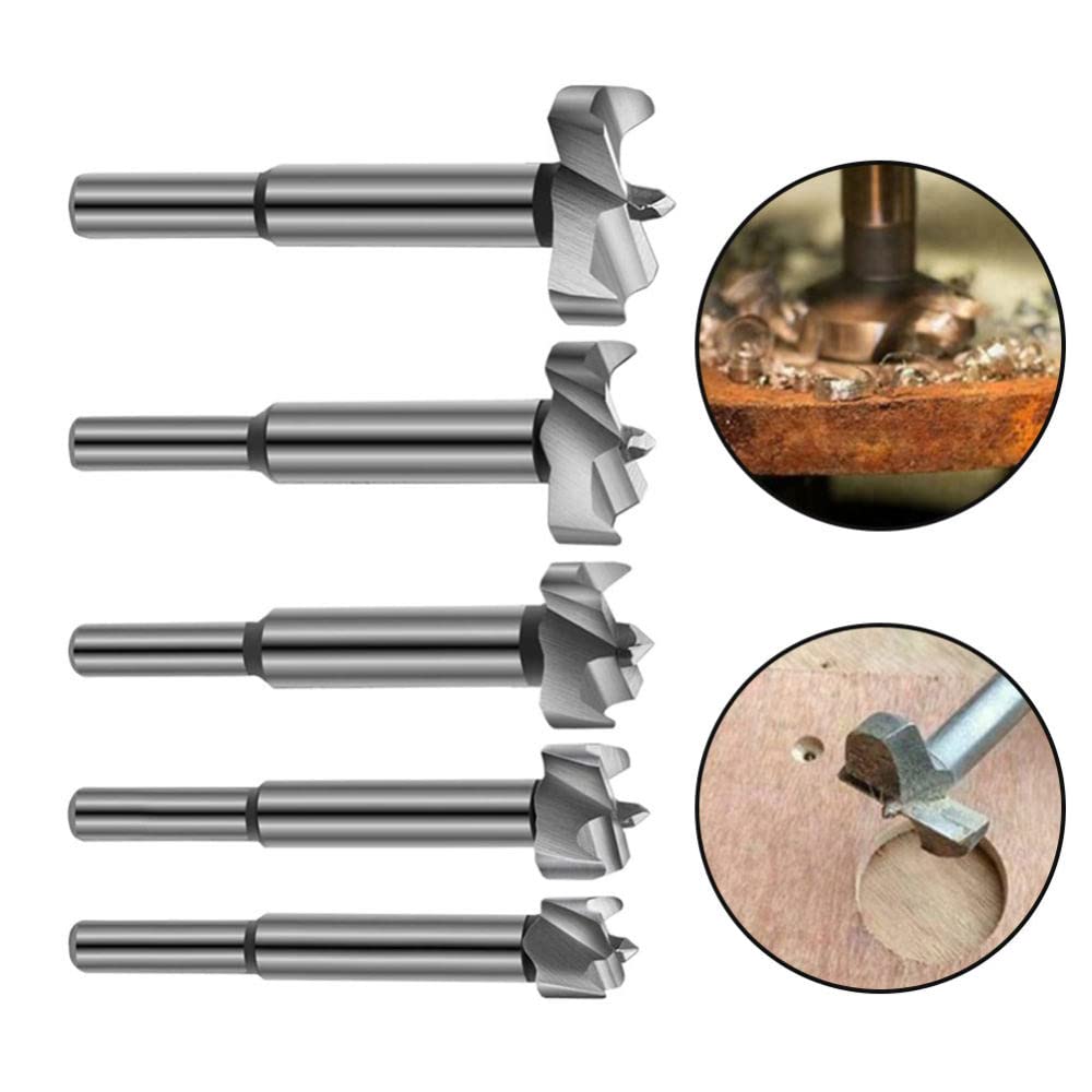 5 uds 15/20/25/30/35mm broca de madera Forstner cortador de sierra de agujero autocentrante para madera plásticos broca de perforación de madera contrachapada, 5 uds