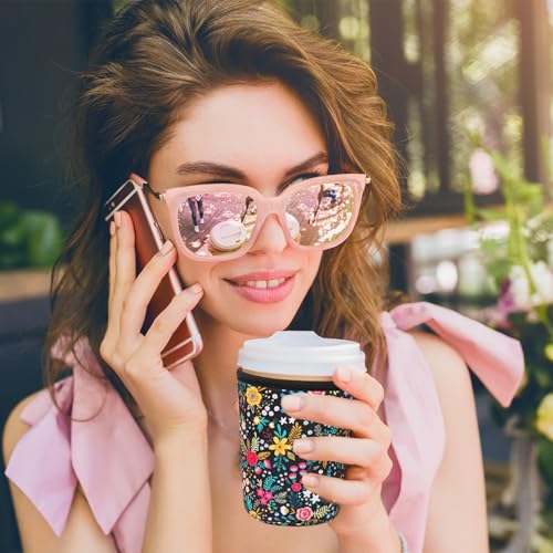 Image of Reusable Insulated Sleeve for Iced Coffee Cup, Coffee Neoprene Sleeve for Cold & Hot Drinks, Beverage Holder for Iced Coffee (Lush Blossom, Small: 16-18oz)
