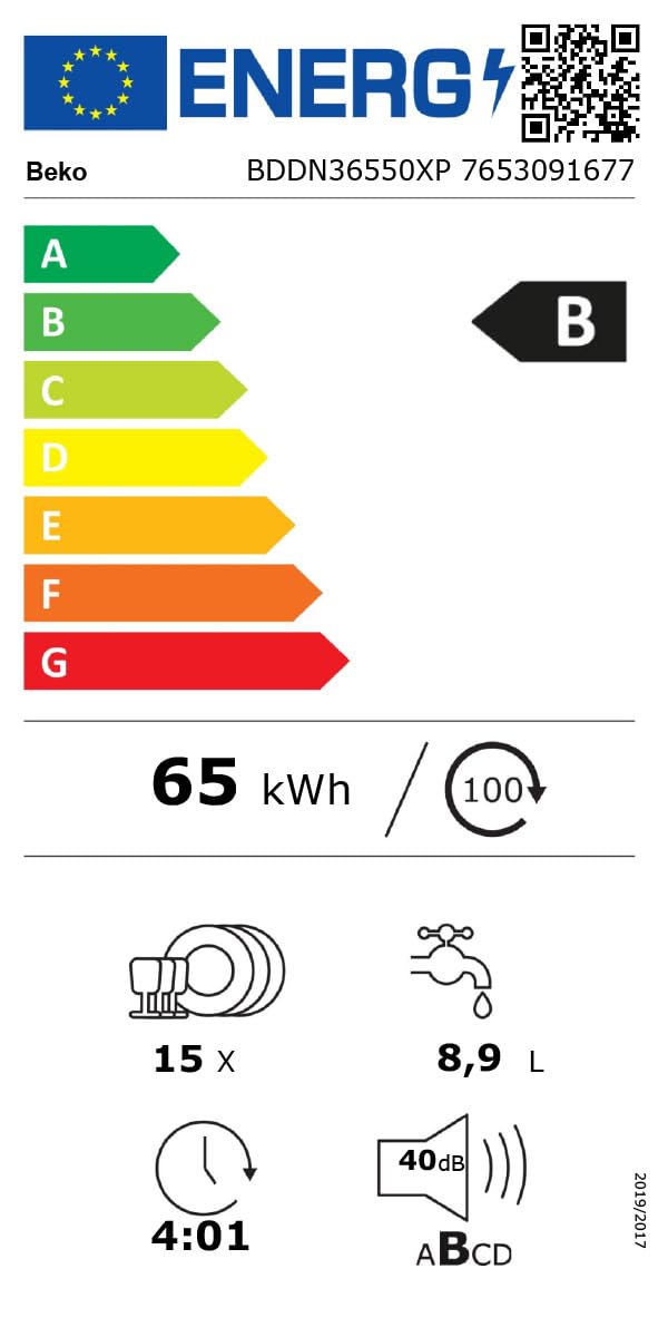 Beko BDDN36550XP Geschirrspüler 60 cm, unterbau, für 15 Maßgedecke, 6 Programme, 6 Zusatzfunktionen, 3 Spülebenen, SilentWash, SelfDry, PowerIntense, SensorAdapt, edelstahl