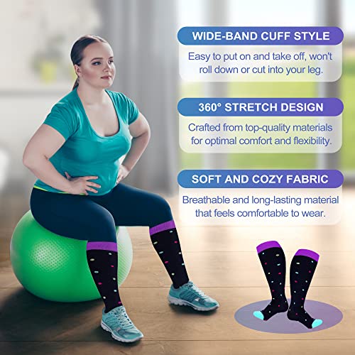 Image of LEVSOX Plus Size Compression Socks for Women Men Wide Calf Extra Large 15-20 mmHg Knee High Sock for Nurses Pregnant Travel