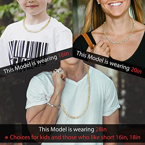 HZMAN Men Women 24k Real Gold Plated Figaro Chain Stainless Steel Necklace, Wide 3mm 5mm 7mm 9mm3