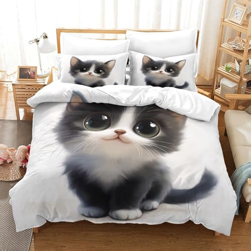 Parure de lit chaton mignon housse couette 135x200 effet 3D doux - 3