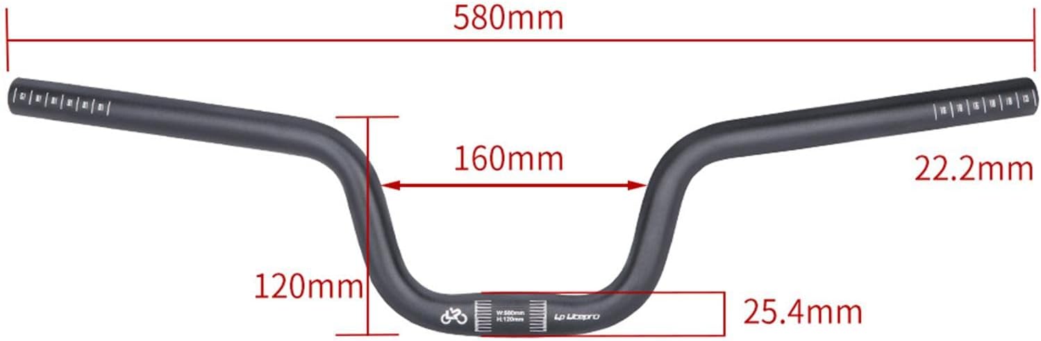 Lightweight Mountain Bike Handlebar, Down Hill DH Extra Long Riser Bar, High Handle Bars 25.4mm, 25.4x580mm