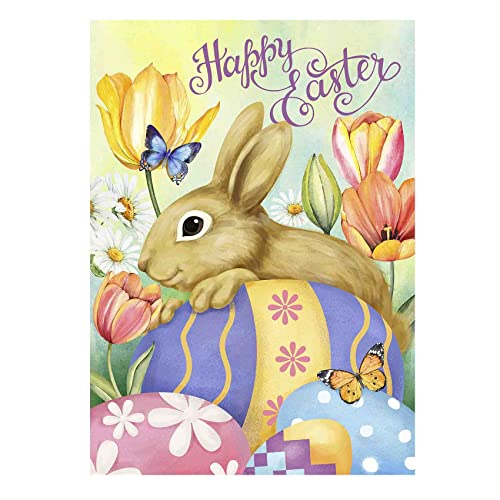 Morigins Happy Easter Bunny Decoration Spring Tulip Flowers Outdoor Yard Flag Easter Eggs Double Sided House Flag 28x40 inch