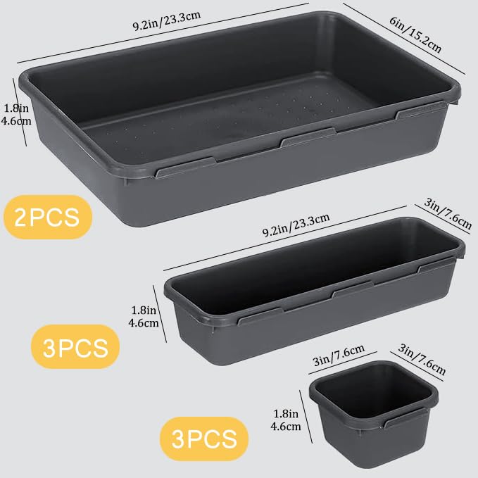 8PCS Plastic Interlocking Drawer Organizer, 3 Sizes Versatile Desk Drawer Organizer Trays, Drawer Dividers, Organization and Storage Bins for Tools, Office, Jewelries, Kitchen Utensils and Makeup - Image 3