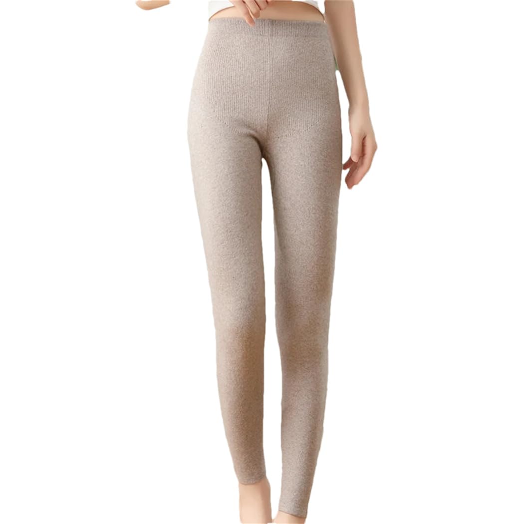 Womens 100 Cashmere High-Waisted Tummy-Control Leggings Winter Thermal-Lined Base Layer with 4-Way Stretch