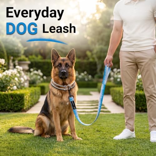 Image of Bowlers Dog Leash for Small, Medium & Large Dogs | Blue & White Design | Durable Nylon Pet Walking Lead | Strong Metal Hook | Comfortable Grip
