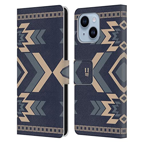 Étui portefeuille en cuir Head Case Designs Bleu Acier pour Apple iPhone 14 Plus