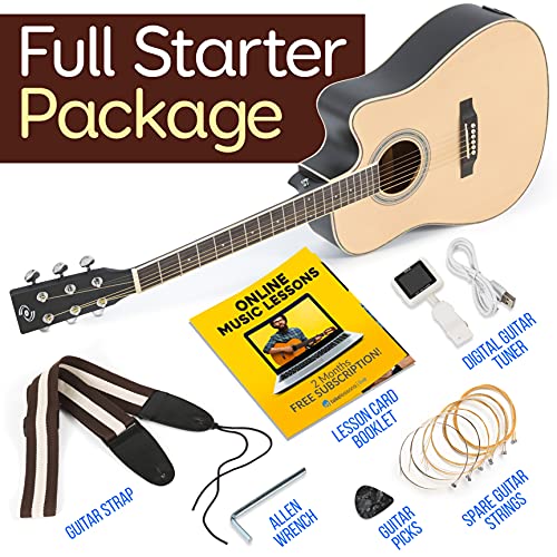 Pyle Cutaway Acoustic Electric Guitar Kit, 3/4 Scale Spruce Wood Steel String Instrument W/ Gig Bag, 36" #TOP2