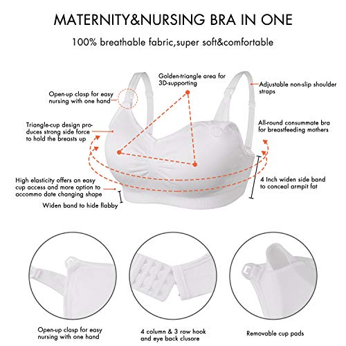 Image of Angelhood Womens Seamless Sleep Nursing Bra,Breastfeeding Maternity Bra with Remove Bra Pads Extenders Pack of 3