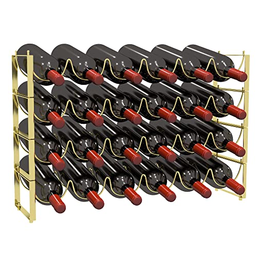 TONLEA 4 Tier Wine Rack, 3-in-1 24 Bottles Wine Storage, Wine Bottle Rack Stackable, Wine Storage Rack for Cabinet Pantry(Gold, Version 3.0) 24-Bottle