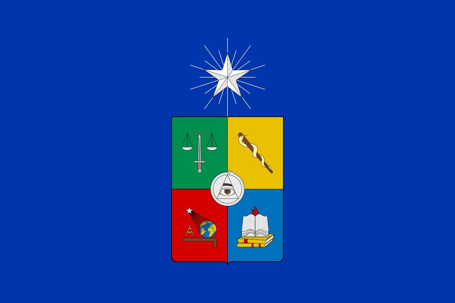Drapeau de l'Université du Chili XL - Pavillon de supporter officiel bleu et rouge