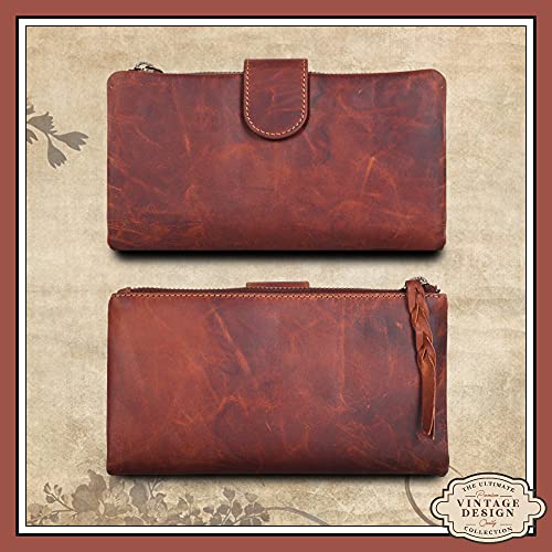 Valenchi-Soft And Flexible Genuine Leather Ladies Wallet With Metal Zipper And Snap Closer (Cognac Vintage) #TOP1