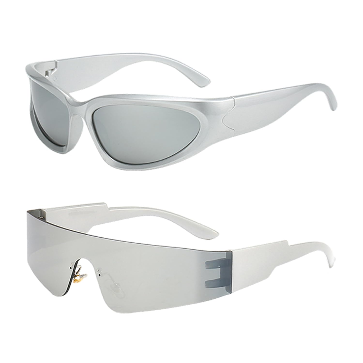 Nidhfg Silver 2 Pieces Of Fashion Sunglasses, Trendy Personality Sunglasses, Party Glasses, Clothing Accessories, Role-Playing Accessories.