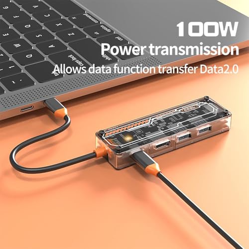 Image of One 5-in-1 USB Type-C USB Hub /Docking Station,Type-C PD&Data, U.SB 3.0 SuperSpeed,2.0,RJ45 Ethernet, 4K@30Hz HDMI,Transparent Case for Laptop, PC & More (Black)