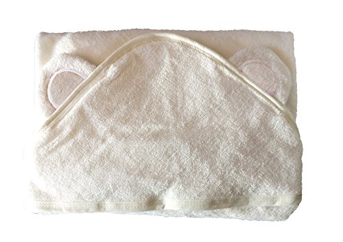 Image of BY LORA Hooded Baby Towel with Ears, Soft 100% Rayon Toddler Bath Towel, Highly Absorbent Wrap for Boys & Girls, 35 x 35 Inches, Baby Gift, White Ears