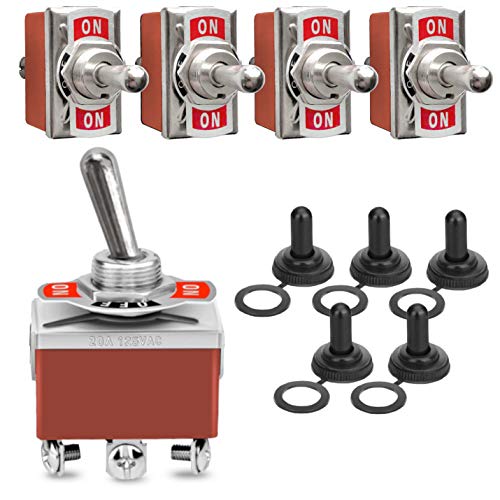 Super Deal Product MGI SpeedWare One-Side Momentary Toggle Switches (Mom. ON)/Off/ON 5-Pack with Waterproof Boots, 6-Pin DPDT