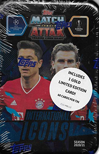 Match Attax 2020 2021 Topps UEFA Champions League Soccer Trading Card Game Sealed MEGA Collector's Tins with Bonus Gold Cards and Exclusive Inserts (International Icons)
