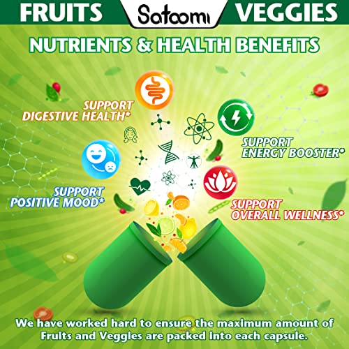 43In1 Fruits And Veggies Supplement - Extract For Skin, Hair, Nail, Immune & Digestion Support - With Papaya, Tomato, Banana, Apple, Spirulina, Broccoli & More - Total 180 Capsules (1 Set 2 Bottles) #TOP3