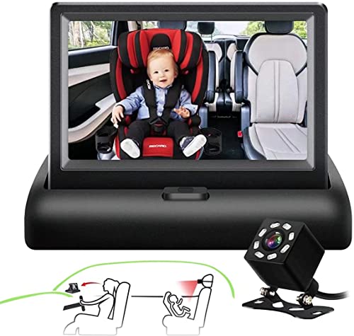 Image of SAMFIWI Baby Car Mirror Safety Seat Mirror Camera and Monitor with Infrared Night Vision Best Baby Monitor for Car Seat