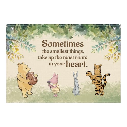 Image of Classic Pooh Wall Decor, the Winnie Quotes Banner, Pooh Nursery Linen Banner Wall Hanging, Nursery Wall Decor, for Classroom, Baby Room, Toy Room Decor, Wall Art Decor Supply, 30x20 Inche