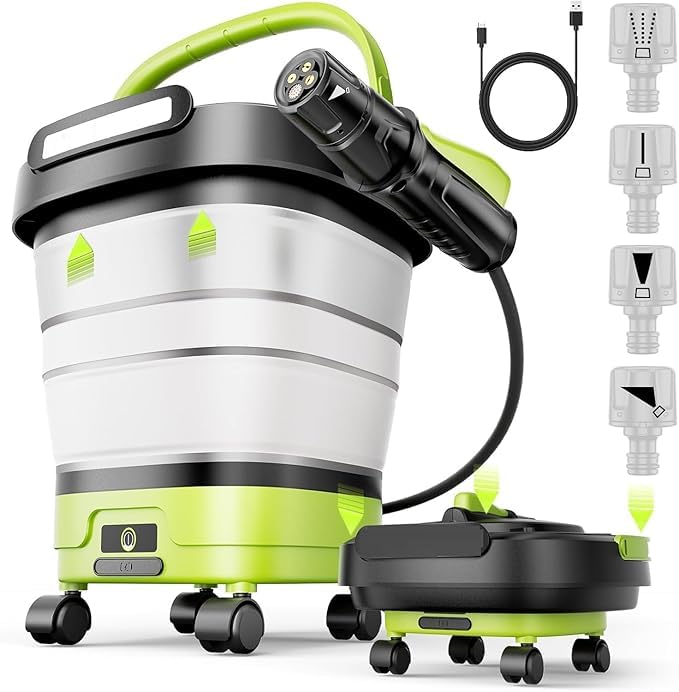 USB Rechargeable Portable Pressure Washer, Foldable Water Bucket Shower Kit with Wheels, Multi-Purpose Cleaning Sprayer for Cars, Camping, Travel & Pet Bathing-image-22