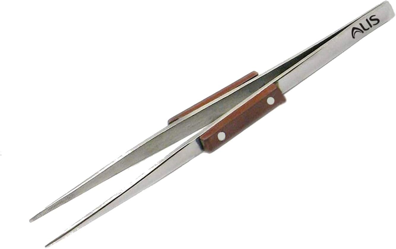 Alis Soldering Stainless Steel Straight Tweezer with Fiber-Grip Handle - Jewelry Welding Heat Resistant - Tweezer for Repair, Making Tool & Craft Tool - 1 PC