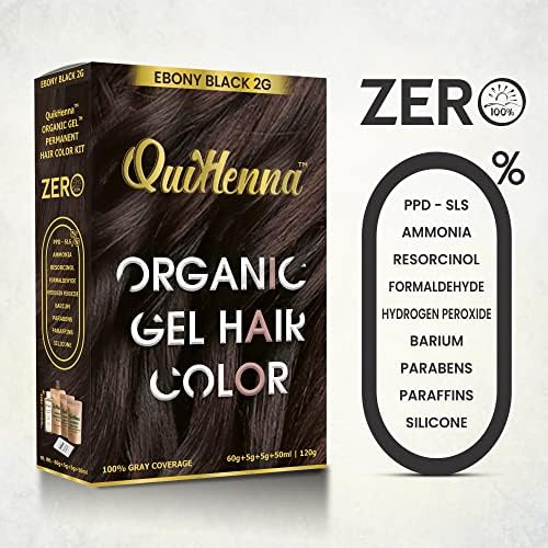 Organic Hair Colour Gel 2G Ebony Black - PPD & Ammonia Free Permanent Natural Hair Color, 100% Grey Coverage, Long Lasting Gel Colour for Men & Women, 120gm (Pack of 2)