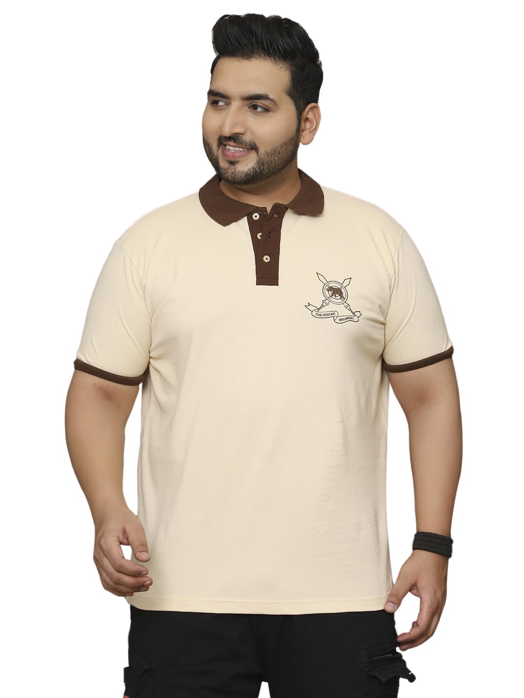 bigbanana Men's Plus Size Solid Beige Half Sleeve Polo Tshirt-picture-14