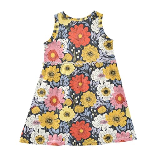 ALAZA Retro Blossom Daisy Floral Girls Toddler Casual Dress for Summer Sleeveless Dresses Sundress 2-8 Years2