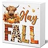 Fall wood sign fall cow wooden block sign rustic autumn decor for home desk shelf table  urban country home decor