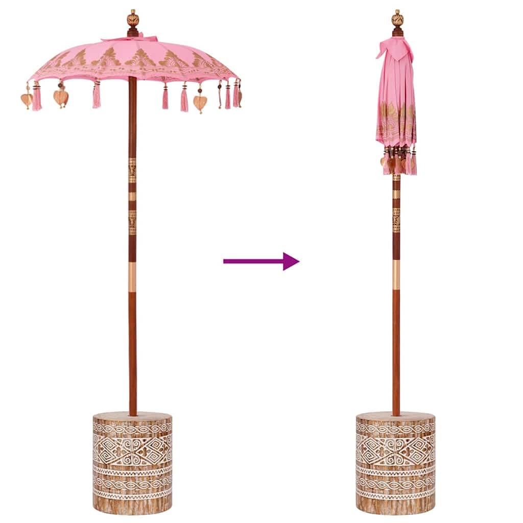 vidaXL Baliński Parasol z Bazą Różowy 95 x 95 x 260 cm, Zadaszenie do ogrodu i tarasu, parasol balkonowy, okrągły cień, rustykalne meble na letnie słońce
