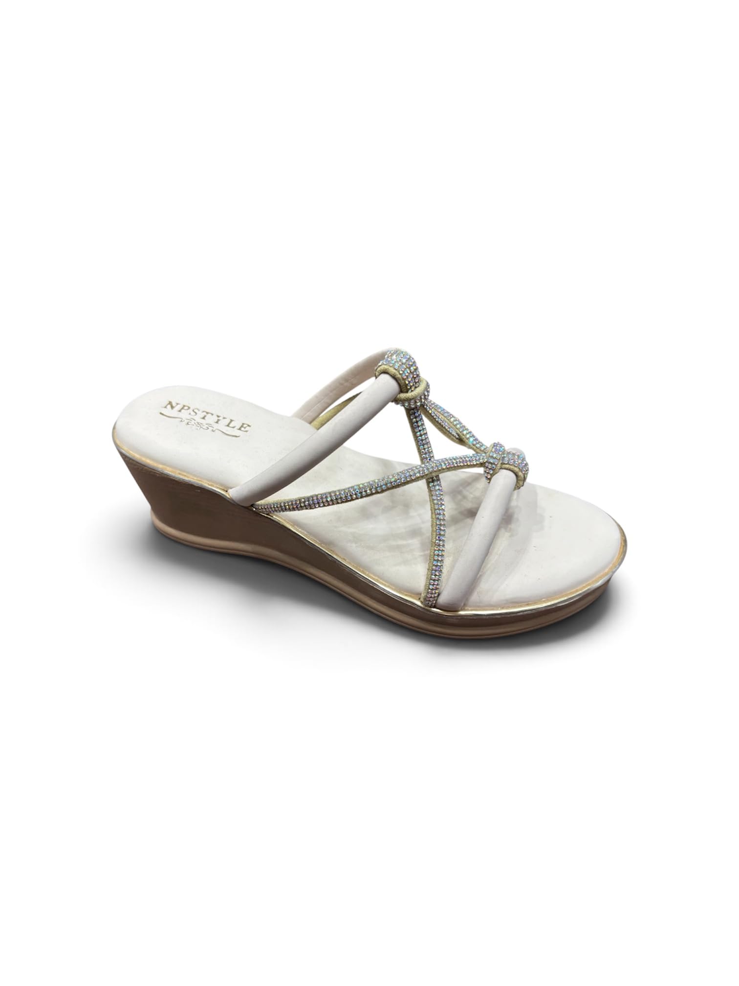 NP STYLE Women's Rhinestone Strappy Wedge Slippers-image-44