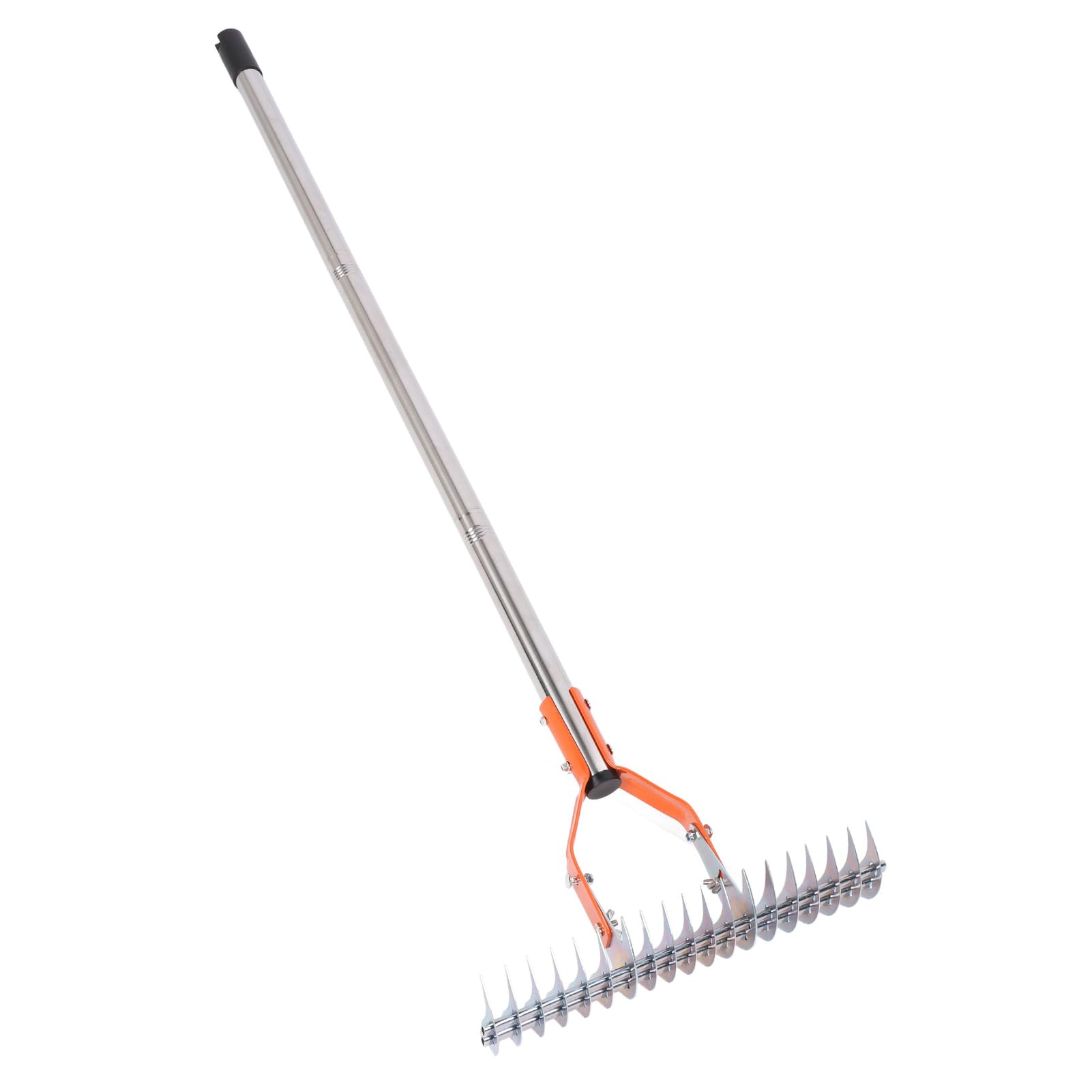 Rastrillo de Paja para Césped, Rastrillo de Paja para Suelo de Acero Al Carbono con Ajustable de 3 Secciones, Cabezal de 14,7 Pulgadas, Dientes de 5 Pulgadas, para el Cuidado del Césped,