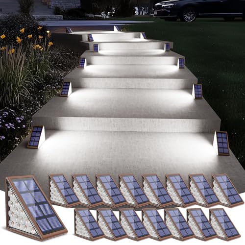 Image of NIORSUN Solar Stair Lights,Cool White Outdoor Step Lights IP67 Waterproof Auto On Off, Outdoor Stair Lights for Steps,Stair,Patio,Yard,Porch,Front Door,Sidewalk,Deck Decor(Brown, 16 Pack)