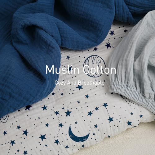 Image of Gllquen Baby 3-Pack Muslin Cotton Bassinet Sheets, 33 inchx20 inch Bedside Sleeper