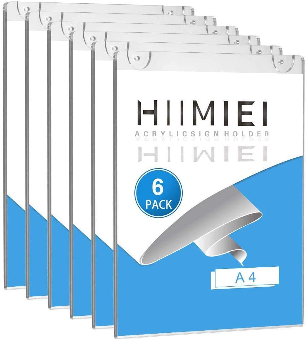 HIIMEI wielorazowa torba na plakat DIN A4, wyświetlacz reklamowy, 6 sztuk, szkło akrylowe A4, uchwyt na plakat / znaki reklamowe, przezroczysta (A4 210 mm x 297 mm), przezroczysty
