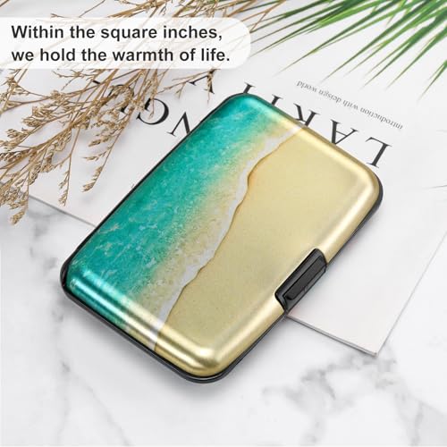 Image of ELFISH Mini RFID Aluminum Wallet Credit Cards Holder Business Card Case Metal ID Case for Men Women(Beach