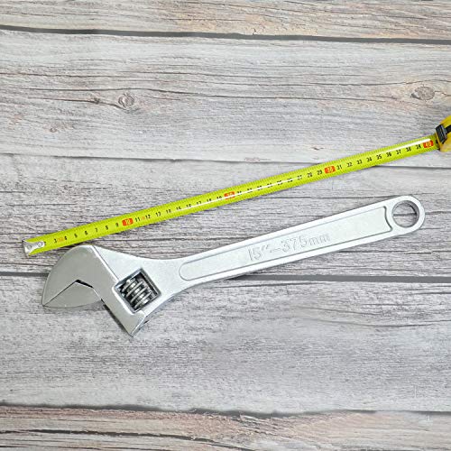 Image of Dr.Luck 15 Inch Sliver Adjustable Wrench, Drop Forged Steel Heat Treated Chrome-plated, Garage DIY Tool