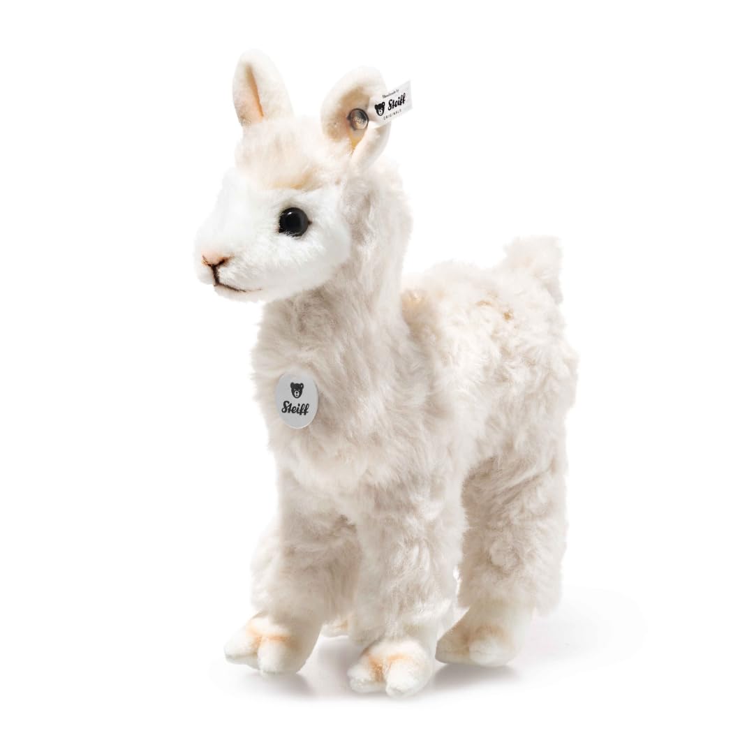 Steiff Cosy Alpaca cuddly toy, cute stuffed toy with plastic eyes, children, boys & girls, plush animal 18 cm, white, 069505
