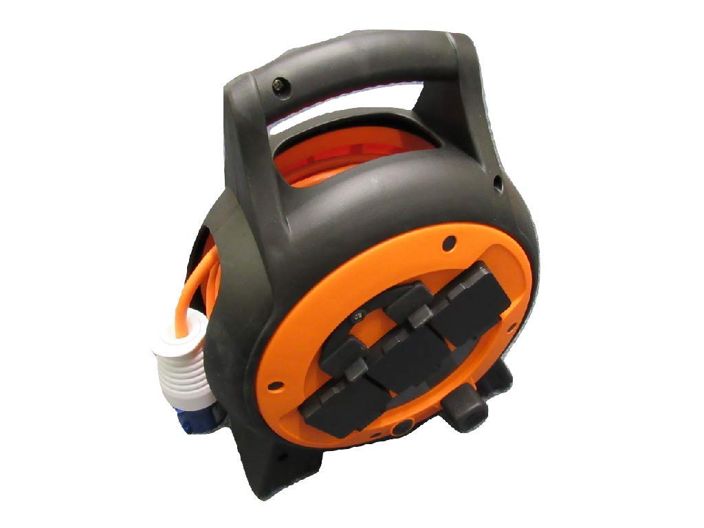 Secure Fix Direct Orange Electric Hook Up Roller Extension Lead 15M (Camping Mains Power Cable Reel Caravan Campsite 16A Ehu)