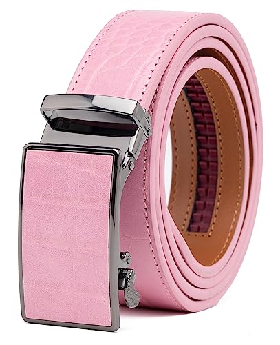 Fabio Valenti Mens Belt Ratchet Belt Dress with 1 3/8 Genuine Leather with Easier Adjustable Buckle Trim to Fit (2091C Pink Adjustable 46)
