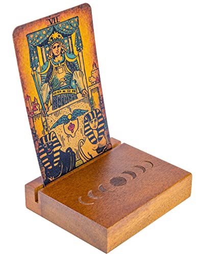 Curawood Tarot Card Holder Stand - Display Your Daily Draw - Witchy Gifts for Women, Tarot Accessories, Wiccan Altar Supplies, Witchcraft Decor, Divination Tools - 1-Card Stand with Engraved Moon