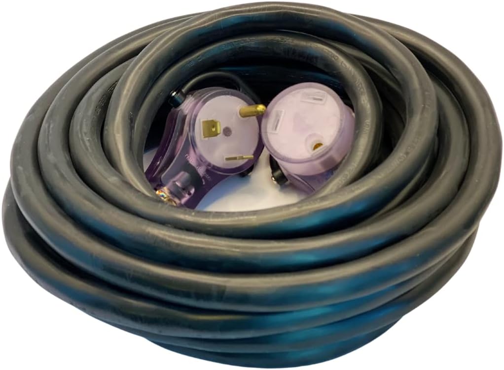RV Camper Electric Extension Cord With Pull Handles and Lighted Ends, 30 Amp - 25 Ft