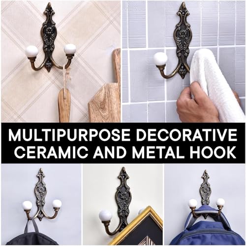 Image of Indian-Shelf 1 Piece White Ceramic Double Wall Hooks for Coats Bags Towel