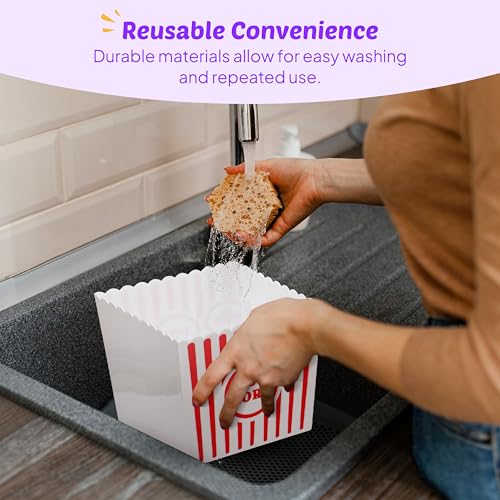 kedudes popcorn boxes plastic reusable - grease-proof leak-resistant - redwhite popcorn design - popcorn buckets - 10x85x85 inch