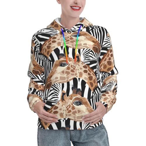 Sweat à capuche zèbre et girafe pour femme avec poche kangourou
